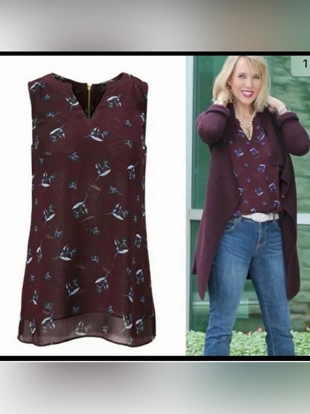 CAbi #3444 Sleeveless V-Neck Floral Shell Top